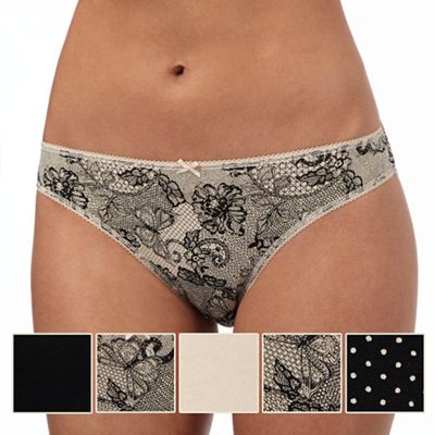 The Collection Pack of five multi-coloured butterfly lace high leg briefs